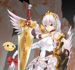  bad_id bad_pixiv_id bare_shoulders blush braid breasts elbow_gloves gloves hair_ornament light_valkyrie_(p&amp;d) long_hair medium_breasts melsy puzzle_&amp;_dragons red_eyes shield shynee_(p&amp;d) silver_hair solo sword tri_braids valkyrie valkyrie_(p&amp;d) very_long_hair weapon wings 