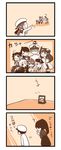  4koma 6+girls admiral_(kantai_collection) anachronism comic error_musume fairy_(kantai_collection) folded_ponytail girl_holding_a_cat_(kantai_collection) hair_ornament hibiki_(kantai_collection) houshou_(kantai_collection) inazuma_(kantai_collection) kantai_collection kongou_(kantai_collection) lr_hijikata military military_uniform monochrome multiple_girls naka_(kantai_collection) satsuki_(kantai_collection) translated uniform 