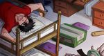  baseball_bat bed black_hair box bunk_bed closed_eyes cushion headband inohara_masato little_busters! short_hair sleeping zakang 