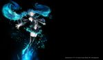  aqua_eyes aqua_hair closed_eyes detached_sleeves digital_dissolve hatsune_miku highres long_hair necktie osamu_(jagabata) skirt solo thighhighs twintails very_long_hair vocaloid zettai_ryouiki 