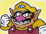  1boy brown_hair fat fat_man fist gloves hand_up hat mario_(series) nintendo solo super_mario_land_2 wario white_gloves 