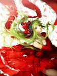  adapted_costume bad_id bad_pixiv_id bare_shoulders bow dress elbow_gloves fancybetty front_ponytail gloves green_eyes green_hair hair_bow hair_ribbon kagiyama_hina long_hair ribbon solo touhou 