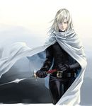  bad_id bad_pixiv_id belt blonde_hair bodysuit buckle cape cloak expressionless holding holding_sword holding_weapon indesign katana male_focus ninja one-punch_man rapier senkou_no_flash solo sword weapon 