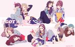  9girls animal_ears bangs bat_(symbol) batman_(series) belt blonde_hair blue_hair bone_pattern breasts brown_hair cat_ears chin_rest cleavage coveralls crossbones dc_comics denim emblem female girls&#039;_generation girls'_generation green_hair hairband hand_on_hip heart_print highres hyoyeon_(girls&#039;_generation) hyoyeon_(girls'_generation) jeans jessica_(girls&#039;_generation) jessica_(girls'_generation) k-pop leg_warmers leopard_print long_hair looking_at_viewer midriff multiple_girls navel pants patterned_legwear ponytail red_shoes seohyun_(girls&#039;_generation) seohyun_(girls'_generation) short_hair shorts sitting smile sooyoung_(girls&#039;_generation) sooyoung_(girls'_generation) sunny_(girls&#039;_generation) sunny_(girls'_generation) taeyeon_(girls&#039;_generation) taeyeon_(girls'_generation) tiffany_(girls&#039;_generation) tiffany_(girls'_generation) v vertical-striped_legwear waving wink yoona_(girls&#039;_generation) yoona_(girls'_generation) yuri_(girls&#039;_generation) yuri_(girls'_generation) 