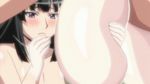  2girls animated animated_gif black_hair blush breast_squeeze breasts flat_chest hanging_breasts huge_breasts long_hair manyuu_hikenchou manyuu_kagefusa multiple_girls nipples sayama_ouka yuri 