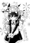  alternate_costume enmaided flandre_scarlet greyscale hair_ornament hair_tubes hairband hakurei_reimu hat hong_meiling izayoi_sakuya kirisame_marisa koakuma maid monochrome multiple_girls open_mouth patchouli_knowledge remilia_scarlet smile touhou translation_request yoekosukii 