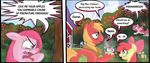  apple apple_bloom_(mlp) barn big_macintosh_(mlp) blonde_hair blue_eyes bow chair coffee coffee_mug comic cub cup cutie_mark dialog english_text equine female feral forest friendship_is_magic fruit fur green_eyes group hair horse long_hair male mammal my_little_pony open_mouth outside pink_fur pink_hair pinkamena_(mlp) pinkie_pie_(mlp) pony red_fur red_hair sky standing supersheep64 teeth text tongue tree young 