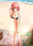  bad_id bad_pixiv_id beach bikini breasts cleavage commentary_request highres large_breasts noah_(yakumo3903) one_eye_closed original pointy_ears red_eyes red_hair short_hair smile solo swimsuit 
