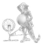  anthro bicycle digitigrade feline male male_pregnancy mammal mehndi nottinghamotter nude pantherine pregnant simple_background solo standing 