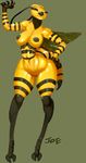  antennae arthropod big_breasts breasts claws compound_eyes female green_background insect nude plain_background robotjoe solo wasp wide_hips wings 
