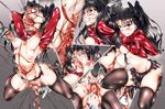  black_hair breasts fate/stay_night fate_(series) guro highres long_hair nipple_penetration nipples pain piercing pokonyan prolapse pussy spread_nipples thighhighs tohsaka_rin torn_clothes torture twintails uncensored 