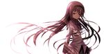  akemi_homura backlighting black_hair downcast_eyes hairband highres kiriya_black long_hair magical_girl mahou_shoujo_madoka_magica petals purple_eyes skirt solo very_long_hair white_background wind wind_lift 