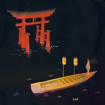  bad_id bad_pixiv_id boat clock corpse digital_clock ghost japanese_clothes jiru_(hatomsk) kimono lantern long_hair number original paper_lantern sanzu_river torii water watercraft 