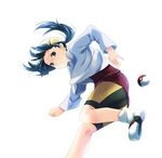  1girl blue_eyes blue_hair crystal_(pokemon) earring earrings hat jacket jewelry legs nintendo poke_ball pokeball pokemon pokemon_(game) pokemon_gsc shorts solo twintails 