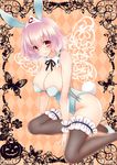  alternate_costume animal_ears ayase_hazuki black_legwear blush breasts bunny_ears bunny_girl bunnysuit cleavage detached_collar high_heels large_breasts pink_hair red_eyes saigyouji_yuyuko short_hair smile solo thighhighs touhou triangular_headpiece wrist_cuffs 