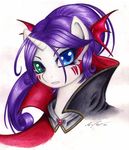  blue_eyes cape clothing equine facial_markings female feral friendship_is_magic fur green_eyes hair heterochromia horn horse lavosvsbahamut long_hair looking_at_viewer mammal markings my_little_pony open_mouth plain_background pony portrait purple_hair rarity_(mlp) solo traditional_media unicorn white_background white_fur 