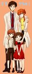  adult blue_eyes brown_hair child couple family glasses good_end if_they_mated ikari_shinji labcoat neon_genesis_evangelion older orange_hair soryu_asuka_langley text twintails 