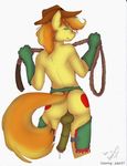  animal_genitalia anthro anthrofied balls blonde_hair braeburn_(mlp) butt chaps cowboy_hat cum cutie_mark dennis_carrigan dripping equine friendship_is_magic green_eyes hair hat horse horsecock jobo37 looking_at_viewer looking_back male mammal my_little_pony penis pony precum rope solo 