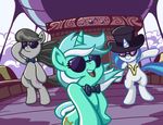  blue_hair bow_tie cutie_mark equine eyes_closed eyewear female feral friendship_is_magic fur grey_fur group hair hat horn horse latecustomer long_hair lyra_(mlp) lyra_heartstrings_(mlp) mammal my_little_pony necklace octavia_(mlp) open_mouth pony pose smile standing sunglasses top_hat two_tone_hair unicorn vinyl_scratch_(mlp) white_fur 