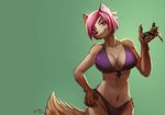  bikini canine female hair key looking_at_viewer mammal navel pawpads pink_hair powree smile solo swimsuit 