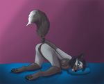  ass_up basic_background black_hair blue_eyes breast_squish breasts butt canine female fox fur grey_fur hair hindpaw holding_tail kiruki looking_at_viewer lying mammal nipples nude paws pillow presenting presenting_hindquarters pussy raised_tail silver_fox solo tongue tongue_out waffles_(artist) 