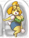  animal_crossing anthro big_breasts blonde_hair breasts canine chubby cleavage clothed clothing dog female hair isabelle_(animal_crossing) joelasko mammal nintendo ponytail skirt smile teeth tooth video_games wide_hips 