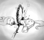  blood bondage bound death decapitation equine fearingfun female feral fluttershy_(mlp) friendship_is_magic gore grotesque_death lying mammal my_little_pony on_side pegasus saw severed_head solo wings 
