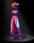  anthro anthrofied bdsm blue_fur blush bound cleavage clothed clothing collar dress equine female friendship_is_magic fur gag gagged horse krd mammal my_little_pony pony purple_eyes rainbow_dash_(mlp) rope solo 