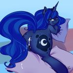  anus blue_eyes blue_fur blue_hair butt cum cum_in_ass cum_inside cutie_mark equine female feral friendship_is_magic fur hair horn horse looking_at_viewer looking_back lying mammal my_little_pony nude omgprod omgproductions on_front pony princess_luna_(mlp) smile solo unicorn 