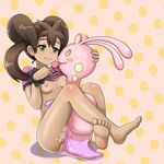  barefoot bestiality bottomless breasts brown_hair creature fataris feet gen_6_pokemon green_eyes leg_lock nipples no_bra pokemon pokemon_(creature) pokemon_(game) pokemon_xy polka_dot polka_dot_background sana_(pokemon) shirt_lift sitting sliggoo small_breasts smile tongue tongue_out 