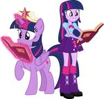  absurd_res book clothing crown cutie_mark equestria_girls equine female feral friendship_is_magic hair hampshireukbrony hi_res horn horse human magic mammal my_little_pony pony shirt skirt smile square_crossover standing twilight_sparkle_(eg) twilight_sparkle_(mlp) two_tone_hair vector-brony winged_unicorn wings 