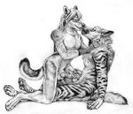  balls blotch canine canine_penis claws erection eye_contact frottage gay hyena kissing kneeling knot male mammal monochrome nude penis plain_background precum red_wolf sitting tongue white_background wolf 