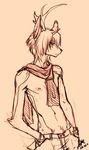  antlers bracelet cervine hands_in_pockets horn jeans jewelry male mammal monochrome peritian scarf sepia sketch solo topless 