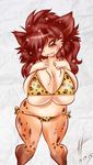  anthro big_breasts bikini breasts cleavage clothed clothing dullvivid feline female hair huge_breasts looking_at_viewer mammal red_hair saber_tooth_tiger skimpy smile solo swimsuit 
