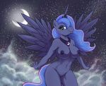  anthro anthrofied big_breasts blue_eyes blue_fur blue_hair breasts crown equine female friendship_is_magic fur hair half-closed_eyes horn horse mammal moon my_little_pony nipples nude outside pony poopysocks9 pose princess_luna_(mlp) pussy smile solo stars winged_unicorn wings 