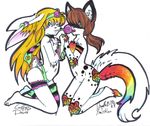  anthro candy cat doodle_(character) duo feline female lagomorph legwear lully_pop mammal nude plain_background rabbit rainbow thigh_highs visualkei22 white_background 