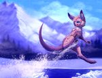  blue_eyes cool_colors falvie fur ice mammal marsupial mountain purple_fur snow wallaby wallaroo water 