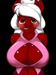  anthro big_breasts blush breasts chilly_pepper cleavage clothed clothing dragon equine fangs female hair half-closed_eyes horn horse hybrid kloudmutt looking_at_viewer mammal my_little_pony original_character pony portrait red_eyes solo white_hair 