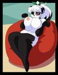  anthro areola bear big_breasts black_fur breast_squish breast_suck breasts chest_tuft chubby cocoa cushion edit female fur hair high_thighs huge_breasts las_lindas long_hair looking_at_viewer mammal nipples nude one_eye_closed open_mouth overweight panda ponytail pose raised_arm red_eyes ribbons scarf self_suckle smile thick_thighs thigh_socks thighs tied_hair tuft 