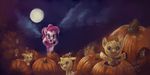  blue_eyes cub equine female feral foxtailpegasus friendship_is_magic fur hair hiding horn horse long_hair looking_at_viewer mammal moon my_little_pony night open_mouth outside pink_hair pinkie_pie_(mlp) pony pumpkin pumpkin_cake_(mlp) pumpkin_patch sky smile standing tongue unicorn young 