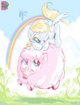  blonde_hair blue_eyes bush changeling cloud cutie_mark derpy_hooves_(mlp) equine fangs female feral fluffle_puff fluffy food friendship_is_magic grass green_hair hair holes horse jowybean long_hair mammal muffin my_little_pony outside pegasus pink_hair pony queen_chrysalis_(mlp) rainbow sky tree wings yellow_eyes 