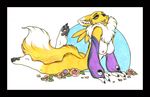  breasts butt canine chest_tuft claws digimon female fluffy_tail fox fur gloves luthien_nightwolf luthiennightwolf mammal mane nipples nude open_mouth pawpads renamon solo tuft 