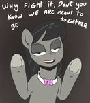  black_hair bow_tie dialog english_text equine female feral friendship_is_magic fur grey_background grey_fur hair half-closed_eyes hooves horse looking_at_viewer mammal my_little_pony navel octavia_(mlp) plain_background pony raph13 semi-grimdark solo text unknown_artist yandere 