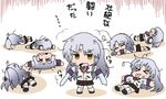  angel_beats! blush chibi fai gray_hair long_hair seifuku skirt socks tachibana_kanade weapon yellow_eyes 