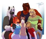  anise anthro big_breasts blonde_hair blue_eyes breasts brown_hair cayenne cloves equine female freckles_(artist) girly green_eyes group hair horse huge_breasts long_hair looking_at_viewer male mammal muscles size_difference smile two_tone_hair tyelle_(character) white_hair yellow_eyes 
