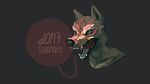  dialog english_text face_paint fangs mammal oystr plain_background portrait solo text wolf 