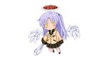  angel_beats! chibi food kneehighs long_hair purple_hair seifuku skirt tachibana_kanade white wings yellow_eyes 