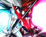  aki_(neyuki41028) black_hair blue_eyes cleavage kill_la_kill kiryuin_satsuki matoi_ryuuko sword uniform weapon 