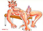  3_toes anthro balls bench biceps big_penis cat circumcised claws erection feline flatrat fur holding_penis humanoid_penis jake_clawson lying male mammal muscles nude on_back pecs penis penis_grab presenting smile solo spread_legs spreading swat_kats 