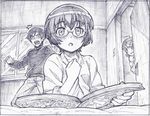  blush book glasses kousaka_kirino kousaka_kyousuke monochrome ore_no_imouto_ga_konna_ni_kawaii_wake_ga_nai short_hair sketch tamura_manami zaxzero 